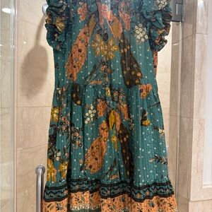 Ulla Johnson Teal and Mustard Floral Top